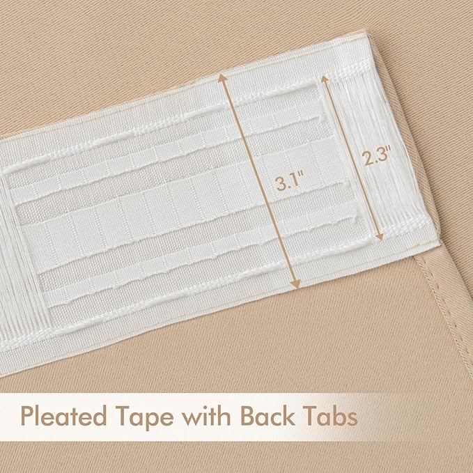 MIULEE Beige Back Tab Blackout Curtains 54 Inches Long 2 Panels Set for Living Room Bedroom Privacy, Rod Pocket/Pinch Pleat Thermal Insulated Room Darkening Pleated Light Blocking Drapes