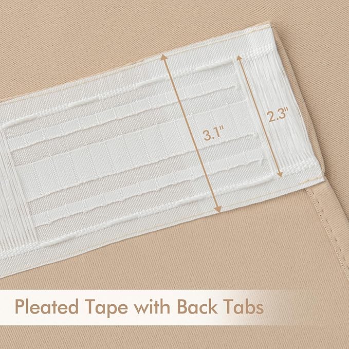 MIULEE Beige Back Tab Blackout Curtains 63 Inch Length 2 Panels Set for Living Room Bedroom Privacy, Rod Pocket/Pinch Pleat Thermal Insulated Room Darkening Pleated Light Blocking Drapes
