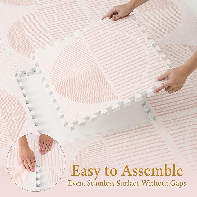 PopsyKosy Super 1 Inch Thick Premium Quality Exercise & Baby Foam Play Mats - Expandable & Large Non-Toxic Odorless Floor Mat - 6 Tiles Spacious 6x4ft, Peel-Resistant - Cream Pink