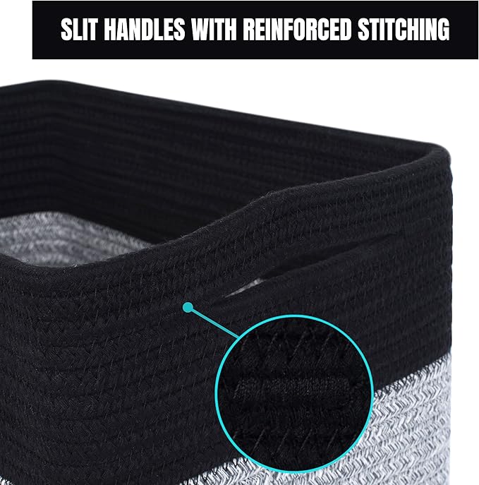 MINTWOOD Design 3-Pack Storage Baskets for Shelves, Playroom Classroom Storage Basket, Book Basket, Decorative Storage Cube Bins, Woven Closet Organizers, Pantry and Shoe Organizer, Black Light Grey