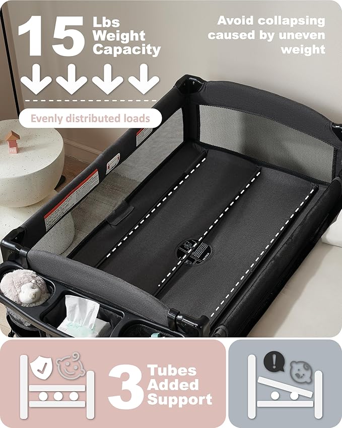 AirClub 4 in 1 Baby Bassinet Bedside Sleeper, 4 Functions Crib, Playard, Portable Changing Table, Bassinet for Newborn Baby, Bedsaide Bed w/Wheels&Brakes