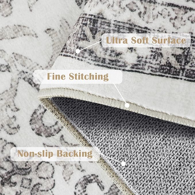 jinchan Floral 6x9 Area Rugs for Living Room - Machine Washable Vintage Distressed Boho Design Throw Rug Stain Resistant Carpet Low-Pile Thin Non-Slip for Bedroom Dining Room Nursery (6‘x9',Beige)