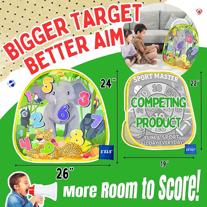 2-in-1 Dinosaur & Animal Bean Bag Toss Game – Double-Sided 27" Target Board with 6 Bean Bags – Outdoor & Indoor Toy for Toddlers & Kids Ages 3-6 – Birthday Gift - Amazon Exclusive