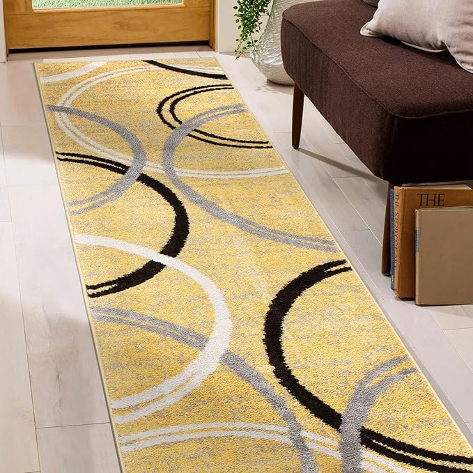 Rugshop Modern Wavy Circles Design Runner Rug 2' x 7'2" Yellow