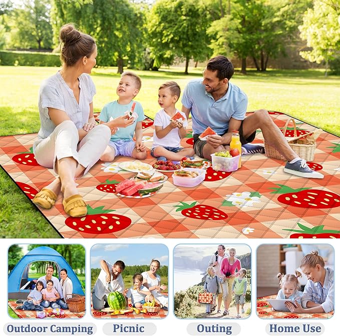Extra Large Picnic Blanket Waterproof,80"x 80"Foldable Machine Washable Beach Blanket,Outdoor Blanket for 6-8 Adults,Suitable for Indoor Crawling,Park Beach,Camping,Hiking,Family Travel(Orange)