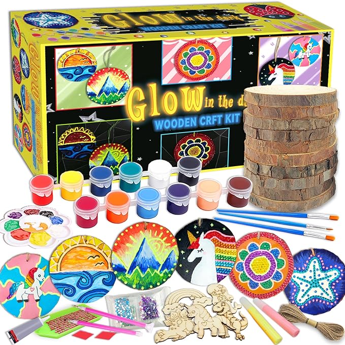 Wakestar Kids Wood Painting Kit-Glow in The Dark-Easter Basket Stuffers-Arts & Crafts Gifts for Boys Girls Ages 6-12,Creative Party Crafts Activity for Birthday Christmas