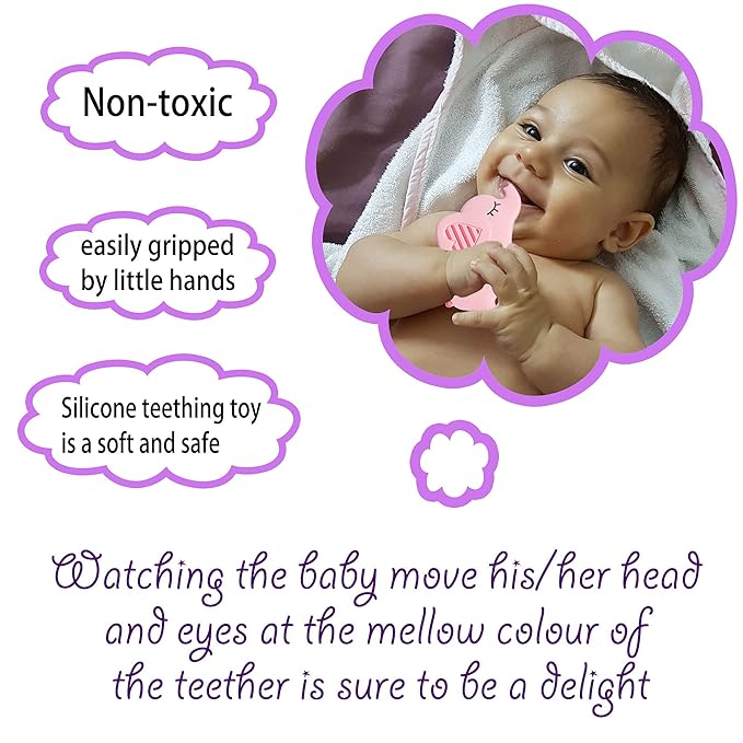 Soft Pink Elephant Teether Toy for Babies 3-6/6-12 Months Silicone Teething Toy Gift for Girls Gum Massager Anxiety Relief Items