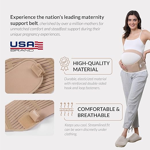 NeoTech Care Pregnancy Support Maternity Belt, Waist/Back/Abdomen Band, Belly Brace (Size L, Beige Color)