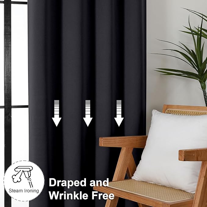 Simplebrand Ava Halloween Black Blackout Curtains for Bedroom 90 Inches Long 2 Panels Set, Solid Privacy Energy Saving Living Room Window Treatment Curtains Blackout Drapes, W40 x L90 Inch, Black