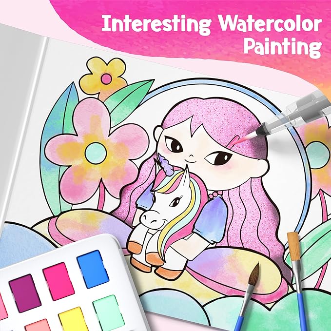 Paint with Water Unicorn Coloring Books for Toddlers,Water Color Paint Set for Teens, Arts and Crafts for Girls Boys Ages 3 4 5 6 7 8+, Birthday Christmas Gift,Travel Toys