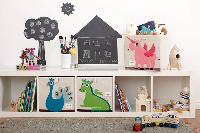 3 Sprouts Toy Storage Organizer: Toy Box Cube Organizer for Playroom, Nursery - Foldable Storage Bin - Unicorn