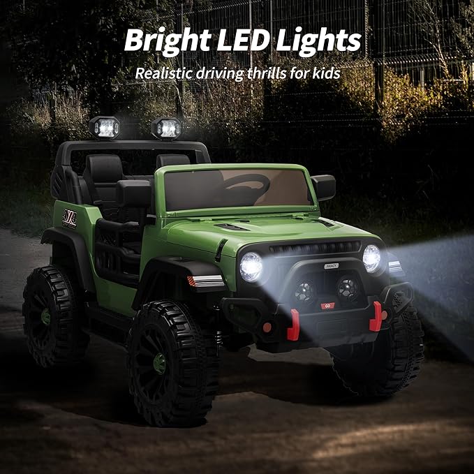 2 Seater Ride on Toy Car for Kids, 24V 4WD Ride-on Truck Kids Electric Car with Remote Control, 4x200W Motors - Army Green