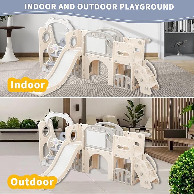 Toddler Outdoor Climber Playset with Basketball for Kids Ages 1 to 3 Years Slide and Swing Set 12 in 1 Playground Indoor Slide for Kids Durable Ecofriendly Plastic Backyard Playset White