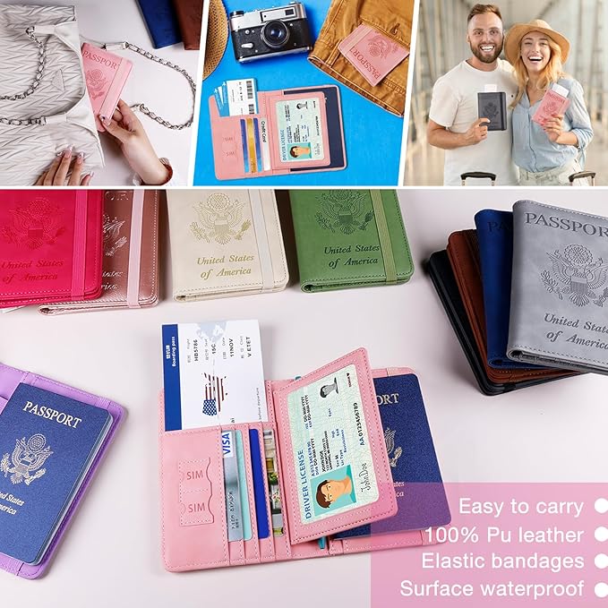 Melsbrinna Rfid Passport Holder for Travel women/Men, Cute Passport Wallet Rfid Blocking Card Slots, Rfid Passport Cover/CaseTravel Wallet, Passport Book Holder (1, Pink3)