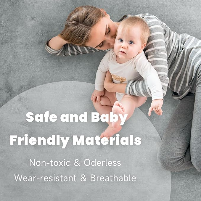 ACOMOPACK Baby Play Mat for Floor 1.3" Thick Memory Foam 50x50 Soft Velvet Playpen Mat for Kids,Infants,Toddlers,Tummy Time Crawling Mats with Non-Slip Bottom,Yoga,Tatami,Nursery Rug（Light Grey）
