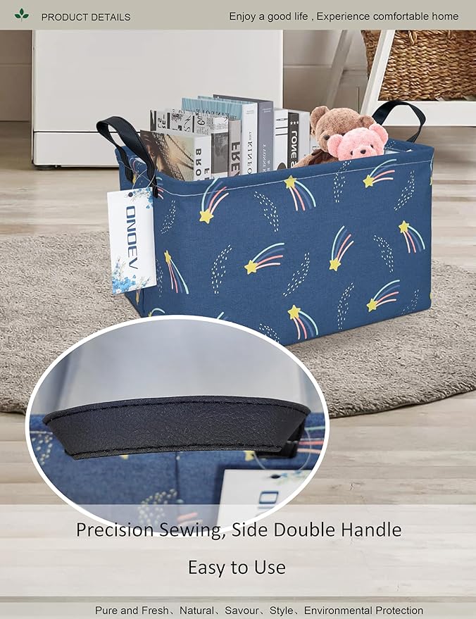 Rectangular Folding Laundry Basket,waterproof Canvas Basket,gift basket,Suitable for children's room,Office,Clothes,Toys Storage（Blue Meteor)