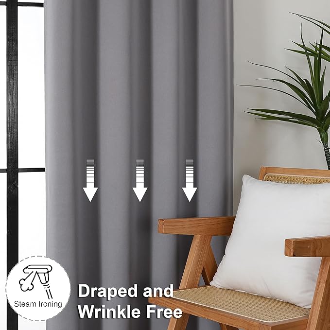 Simplebrand Ava Light Grey Short Blackout Curtains for Bedroom 45 Inches Long 2 Panels Set, Solid Thermal Insulated, Energy Saving Window Treatment Curtains Blackout Drapes, W40 x L45 Inch, Light Grey