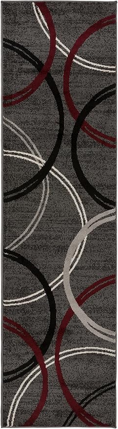 Rugshop Modern Wavy Circles Design Runner Rug 2'7" x 6' Red
