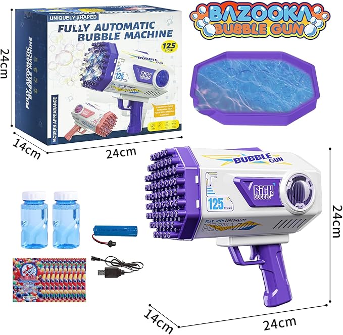 BOMOCO Bubble Gun,125 Holes Bubble Machine Bubbles for Kids 3-12,Bubble Blaster Gun with Bubble Solution Summer Outdoor Bubble Toys Birthday Wedding Halloween Party Favors Gifts Bubble Maker,Purple