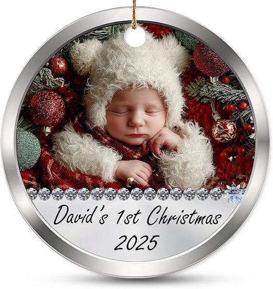 Personalized Newborn Photo Christmas Ornament 2025 - Baby’s First Holiday Keepsake - New Baby Custom Ornament - Gift for New Parents Mom Dad - Christmas, Birthday Gift for Boys, Girls