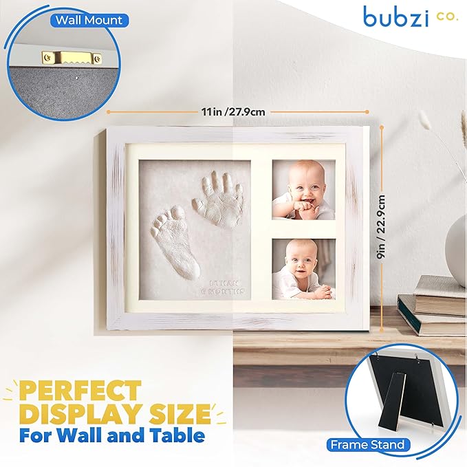 Baby Footprint and Hand Print Kit - Keepsake Frame, Nursery Picture Frames, New Mom Gifts, Newborn Essentials, Baby Shower Gifts (Cool Gray)