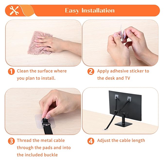 TV Safety Straps Adjustable, Adhesive Anti-Tip Furniture Anchor for Flat Screen, TV and Furniture Safety Straps for Baby Proofing, Black