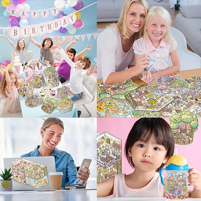 DIY 3D Sticker Scene，8 Sets Pack（500+）, Reusable Sticker Book, Cute Sets for Free Combination, Cute Waterproof for Anywhere, Crafts Party Favors Birthday Gift