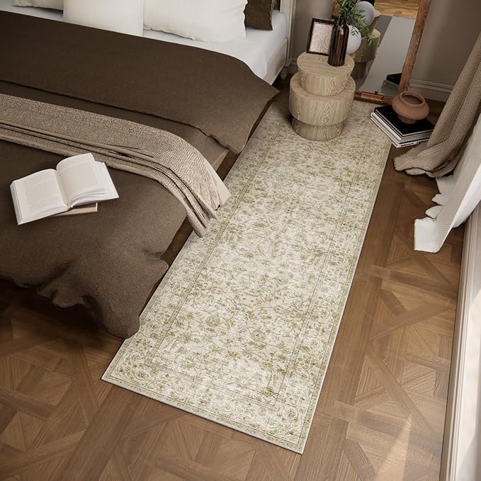 Washable Kitchen Rug Runners for Hallways: 2'6"x8' Bedroom Runner Rug Non Slip Low-Pile Stain Resistant Soft Carpet Runner for Indoor Entryway Hallways Kitchen Laundry Room Beside Farmhouse