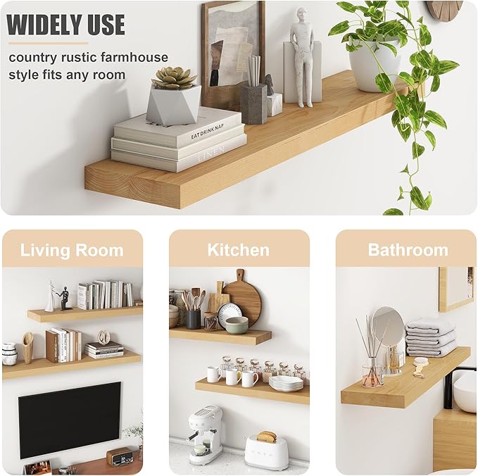 Floating Shelves for Wall, USA-Sourced Brich Wood 55 Inch Long Wall Shelves, Natural Wooden Mounted Picture Ledge Shelf, Nursery Book Storage Shelf Kids Bookshelf, Display Shelf for Bathroom