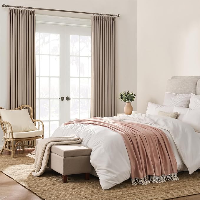 Pinch Pleated Patio Sliding Door Curtains 90 Inch Long, Blackout Room Divider Vertical Blinds Curtain Drapes for Living Room Dining Room French Door(Khaki, 100 Inch Wide per Panel, 2 Panels)