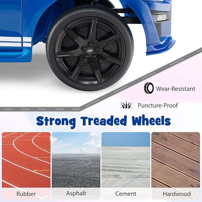 Costzon Ride on Car, 12V Licensed Ford Mustang Shelby GT500 Kids' Electric Vehicles w/Remote Control, USB Port, Radio, Music, Player, High Low Speed & Soft Start, Racing Kids Car for Toddler (Blue)