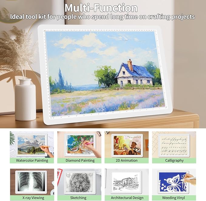 Phylosal Rechargeable A3 LED Light Pad for Diamond Painting, Ultra-Thin Magnetic Tracing Light Box for Drawing, Diamond Art Light Board with Side Button, Super Bright Light Table for Sketching (White)