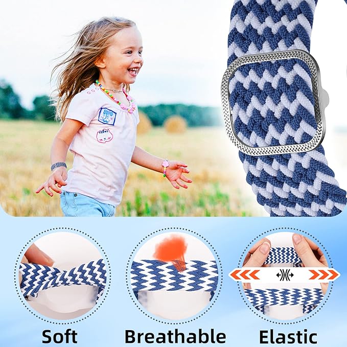 Bracelet for Kids Compatible with AirTag, Nylon Stretch Braided Air Tag Wristband, Protective Case for Airtag GPS Tracker Holder, Adjustable Elastic Watch Band for Toddler Child Elder (Rainbow)