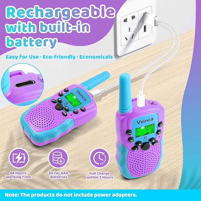 Vvinca Rechargeable Walkie Talkies for Kids 4 Pack, 5-7 Year Old Boy Toys Long Range 22 Channels 2 Way Kids Walkie Talkie with Flashlight for Camping Hiking Indoor Outdoor 3 4 5 6-12 Girl Boy Gift