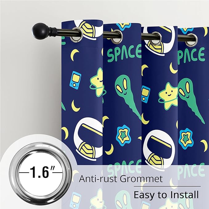 Kids Space Constellation Planets Blackout Curtains - 100% Blackout, Thermal Insulated, Noise Reducing, Perfect for Kids Room and Nursery, 2 Panels (Constellation Planets, W52×L63)