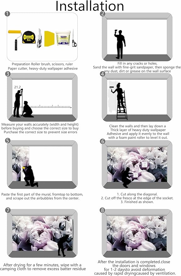 Light Purple Peony Floral Wallpaper Rose Flower Mural Large Wall Decor for Living Room Bedroom Dining Room Office(Not Self-Adhesive)