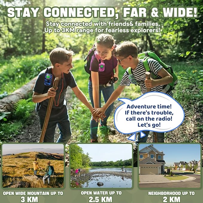 Vvinca Walkie Talkies for Kids Rechargeable 3 Pack, Army Toys for Boys Girls Ages 3-13 Outdoor Military Camping Toy Birthday Gift, Walkie-Talkie 3KM Long Range 2 Way Radios 22 CH with Flashlight