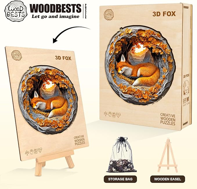 WOODBESTS Wooden Puzzles for Adults, 3D Fox Wood Puzzles Adult(100 Pieces, S, 8.5 * 8.3in), Unique Shape Wooden Animal Jigsaw Puzzles, Birthday Gifts for Adults Family Game