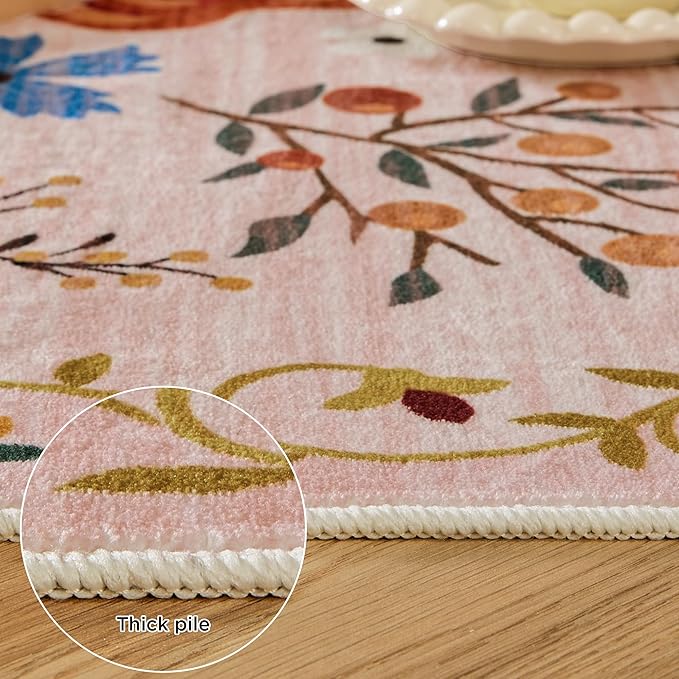 Rug Runners 2x6, Floral Washable Kitchen Rugs for Hallways Area Rugs, Non Slip Long Rug Low Pile Doormat Flower Carpet for Kitchen, Entryway Indoor, Bedroom, Bathroom, Laundry, Pink/Beige