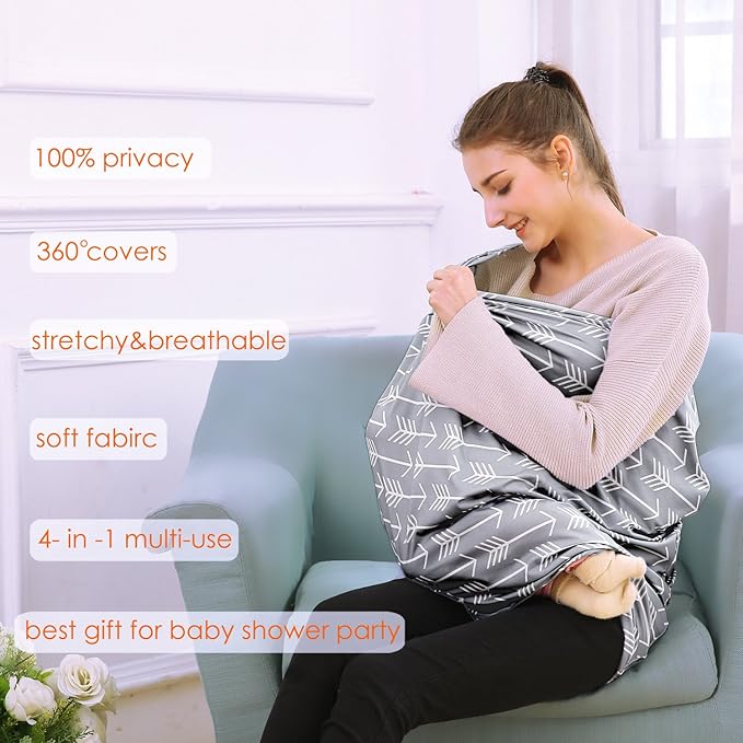 Car Seat Canopy Breastfeeding Cover - Multi Use Baby Stroller and Carseat Cover, Breastfeeding Covers, Boys and Girls Shower Gifts (Classical Arrows)