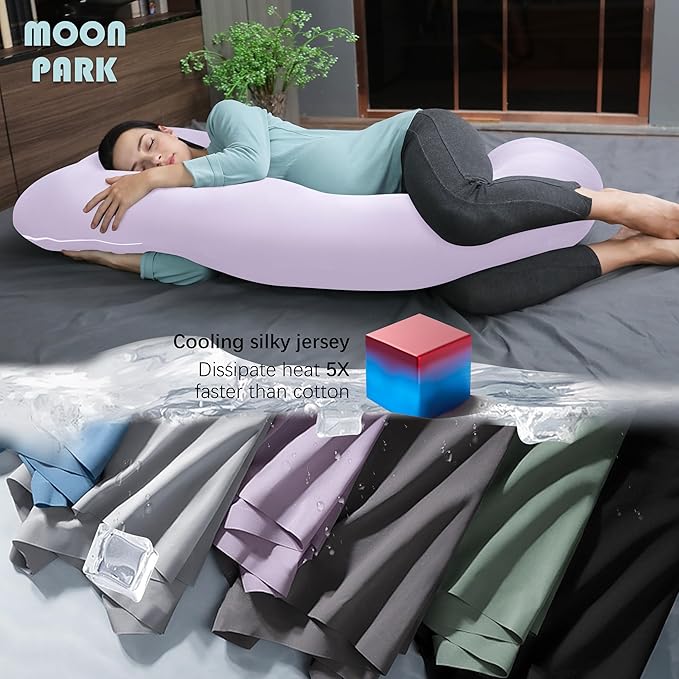 MOON PARK Pregnancy Pillows for Sleeping - U Shaped Full Body Maternity Pillow with Removable Cover - Support for Back, Legs, Belly, HIPS - 65 Inch - Purple - Cooling Cover