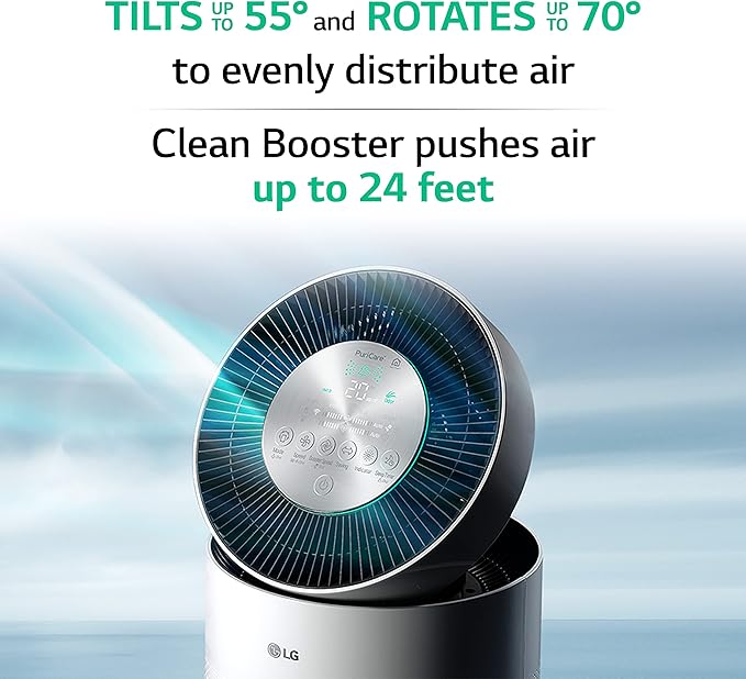 LG PuriCare 360-Degree Single Air Purifier with Clean Booster, ThinQ Wi-Fi and Voice Control (AS330DWR0), 310 sq. ft, White