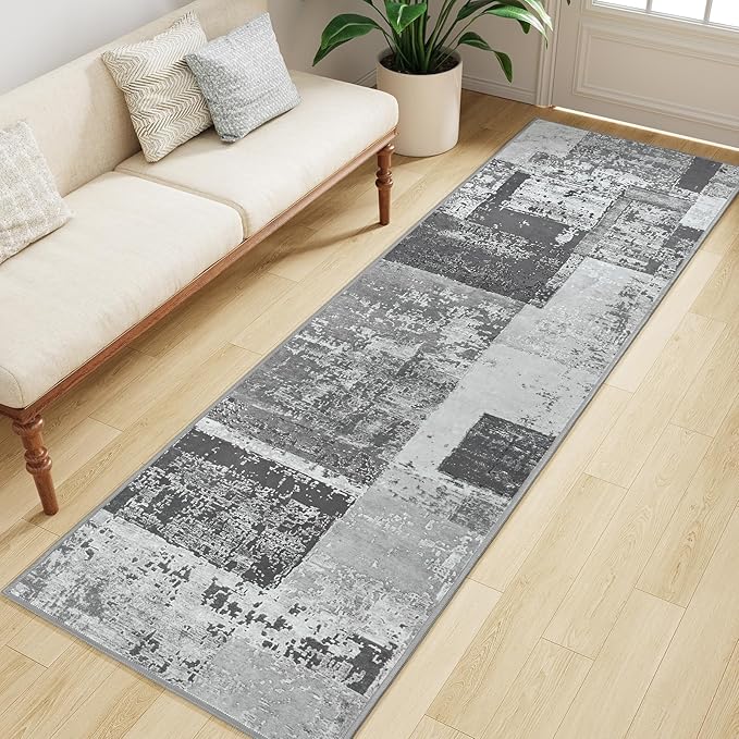 LOCHAS Washable Runner Rugs for Hallway, 2x8 Non Sip Soft Rug for Bedroom Entryway Kitchen Laundry Room, Long Abstract Carpet for Indoor Floor Bedside, Geometric Vintage Home Decor, Pet & kid Friendly