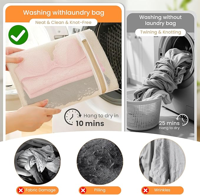 4Pcs Large Cotton Mesh Laundry Bags for Delicates,Breathable Mesh Garment Bag for Washing Machine,Travel Wash Bags with Zipper for Bras,Underwear,Socks,Clothes,Laundry Dorm Room Essentials(L)
