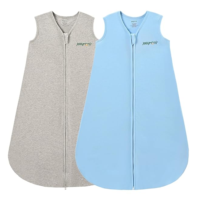 JELLYMONI Baby Sleep Sack 6-12 Months 100% Cotton Wearable Blanket, 0.5 TOG Soft Lightweight Toddler Sleeping Sack 3 Pack 2-Way Zipper Newborn Sleep Sacks