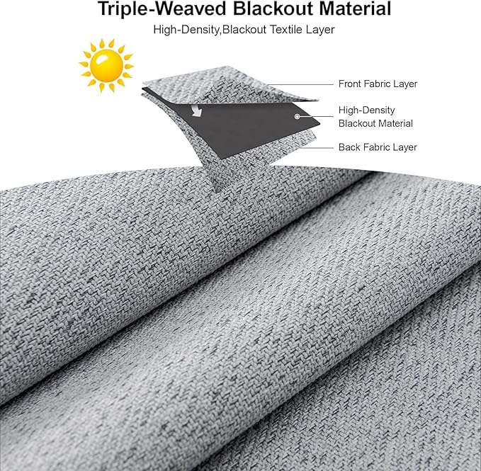 Joydeco Faux Linen Blackout Curtains for Bedroom,Light Grey Blackout Curtains 84 inches Long,100% Blackout Solid Thermal Insulated Window Drapes Luxury Decor for Living Room（W52xL84 Inch,Light Grey）