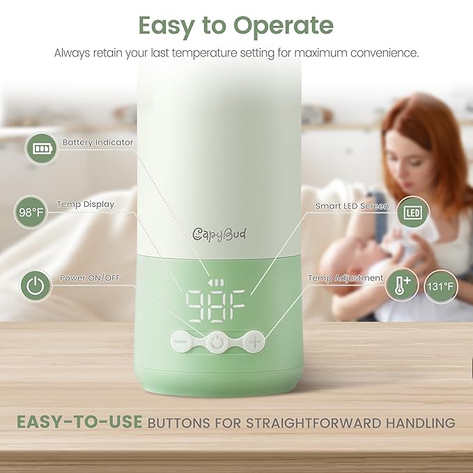 Portable Bottle Warmer for Travel, 3Min Fast Heating Bottle Warmer for Breastmilk & Water, 12 Oz Milk Warmer with Precise Temp Control and 9000mAh Long-Lasting Battery for Travel, Car, Outdoor