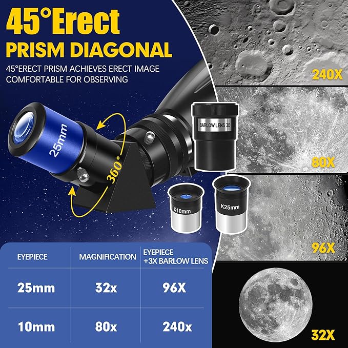 Telescope, 90mm Aperture 800mm-Telescope for Adults & Kids, Professional Refractor Telescopes for Adults High Powered, Beginner-Friendly, Phone Adapter & Stable Stainless Tripod, Portable Carry Bag