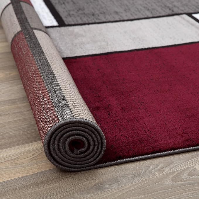 Rugshop Contemporary Modern Boxes Runner Rug 2' x 7'2" Red