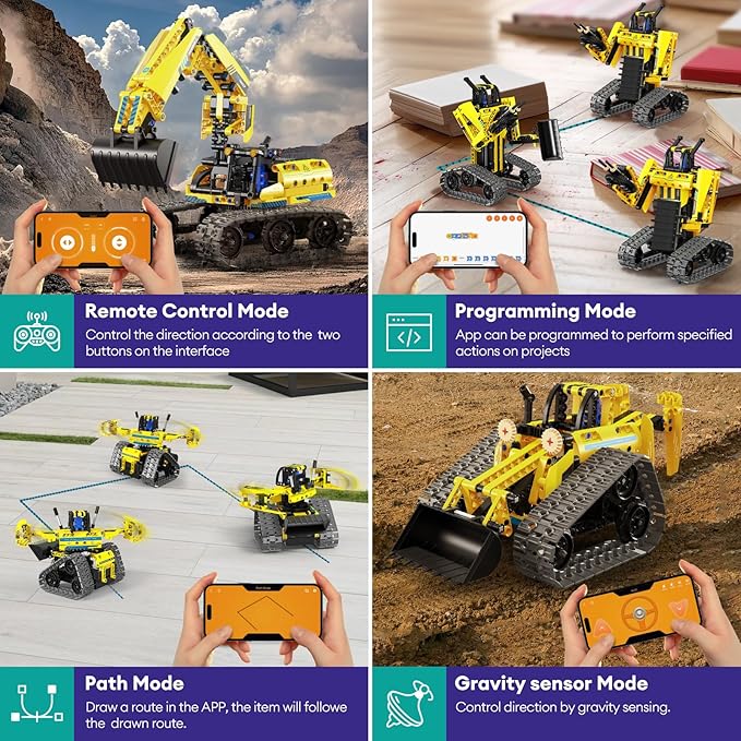 5 in 1 Building Toys STEM Robotics Kit, 430 PCS Blocks RC Robot Erector Sets, APP & Remote Control Excavator Science Kits for Kids Age 6 7 8 9 10 11 12-14, DIY Educational Gift for Boys & Girls